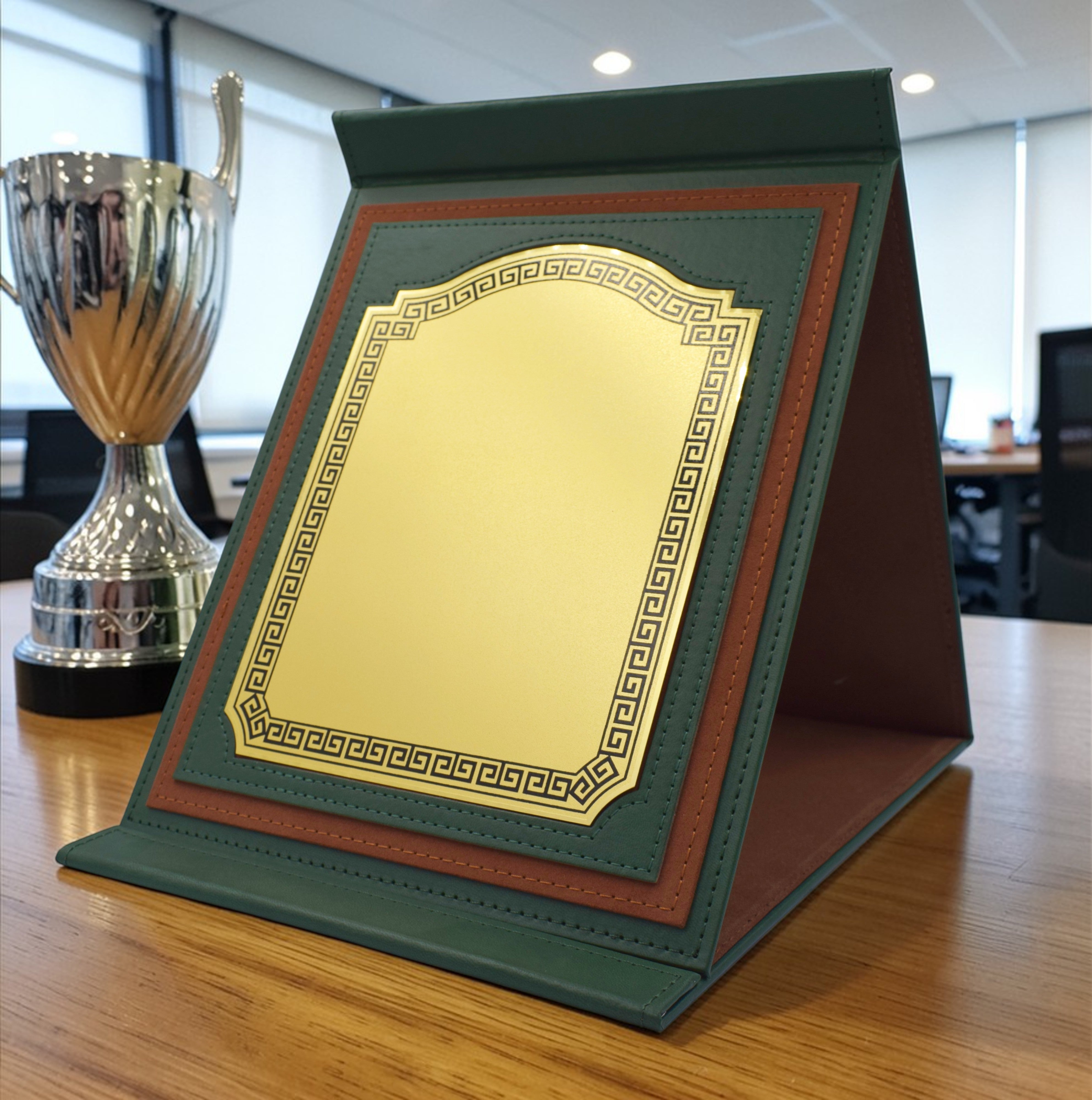 CERTIFICATE TROPHY WITH GOLD PLATE FOLDER GREEN ( H-15 )