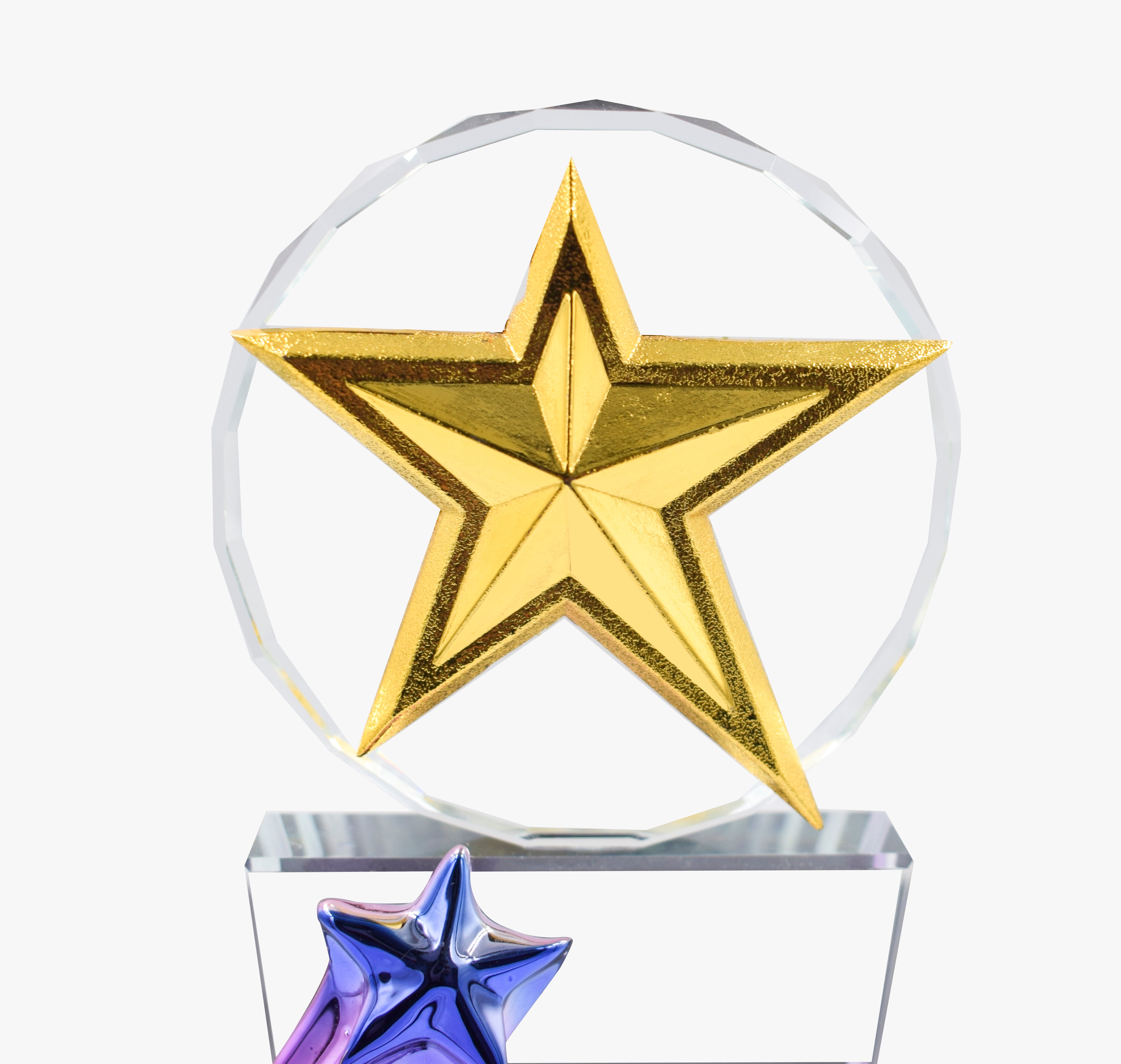 GOLDEN STAR TROPHY WITH PURPLE AND BLUE ACCENTS -B-4HK-78-B
