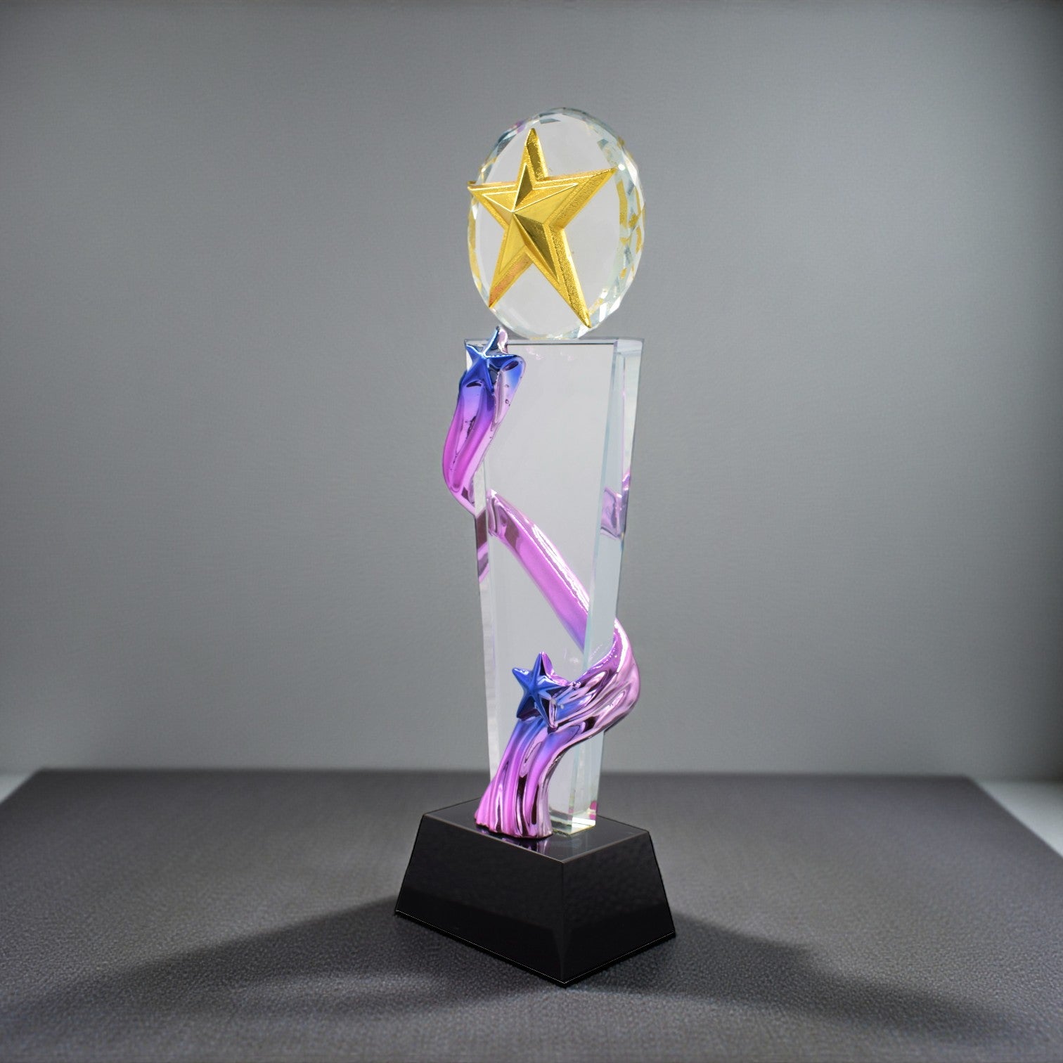 GOLDEN STAR TROPHY WITH PURPLE AND BLUE ACCENTS -B-4HK-78-B