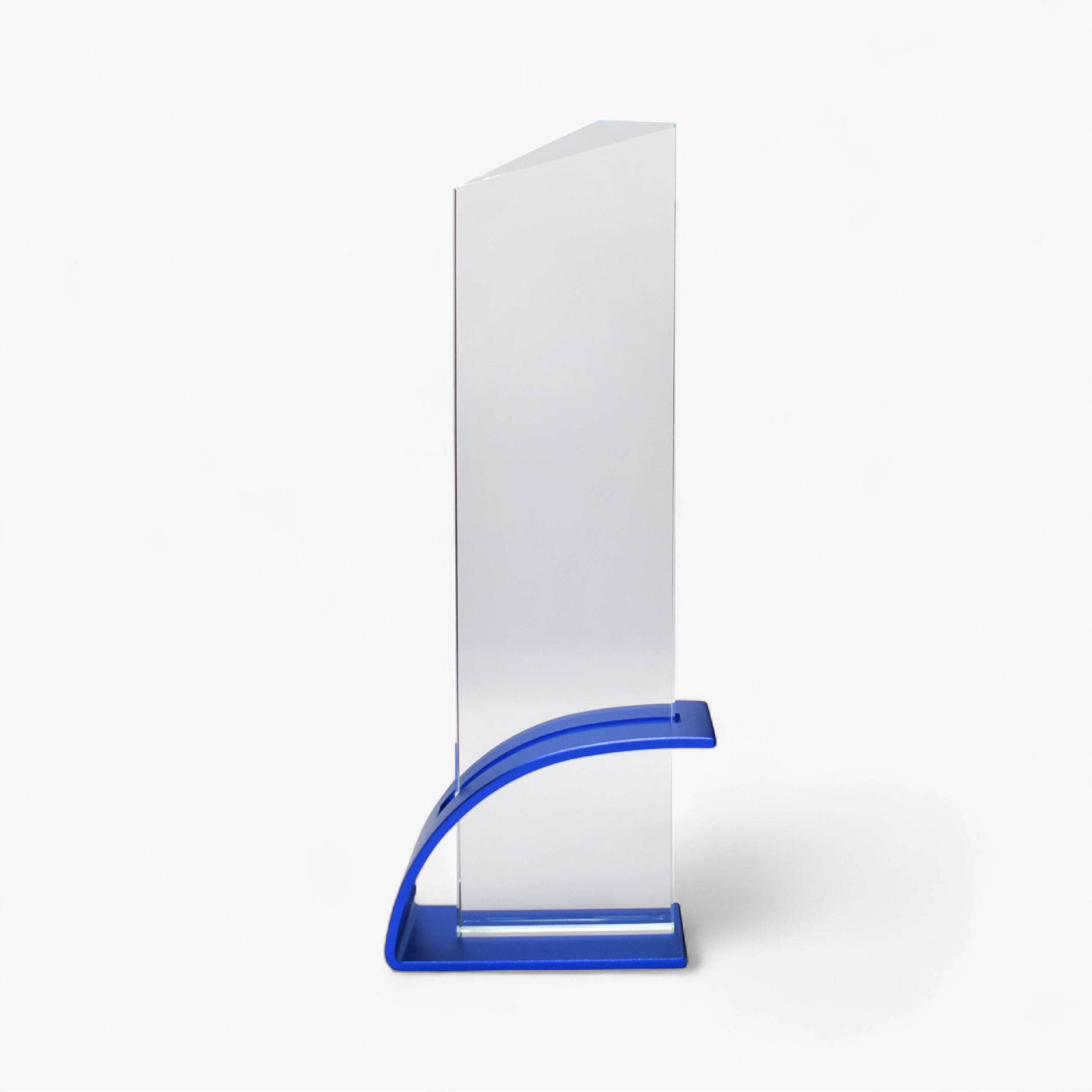 ENGRAVED CRYSTAL GLASS AWARD WITH BLUE METAL BASE