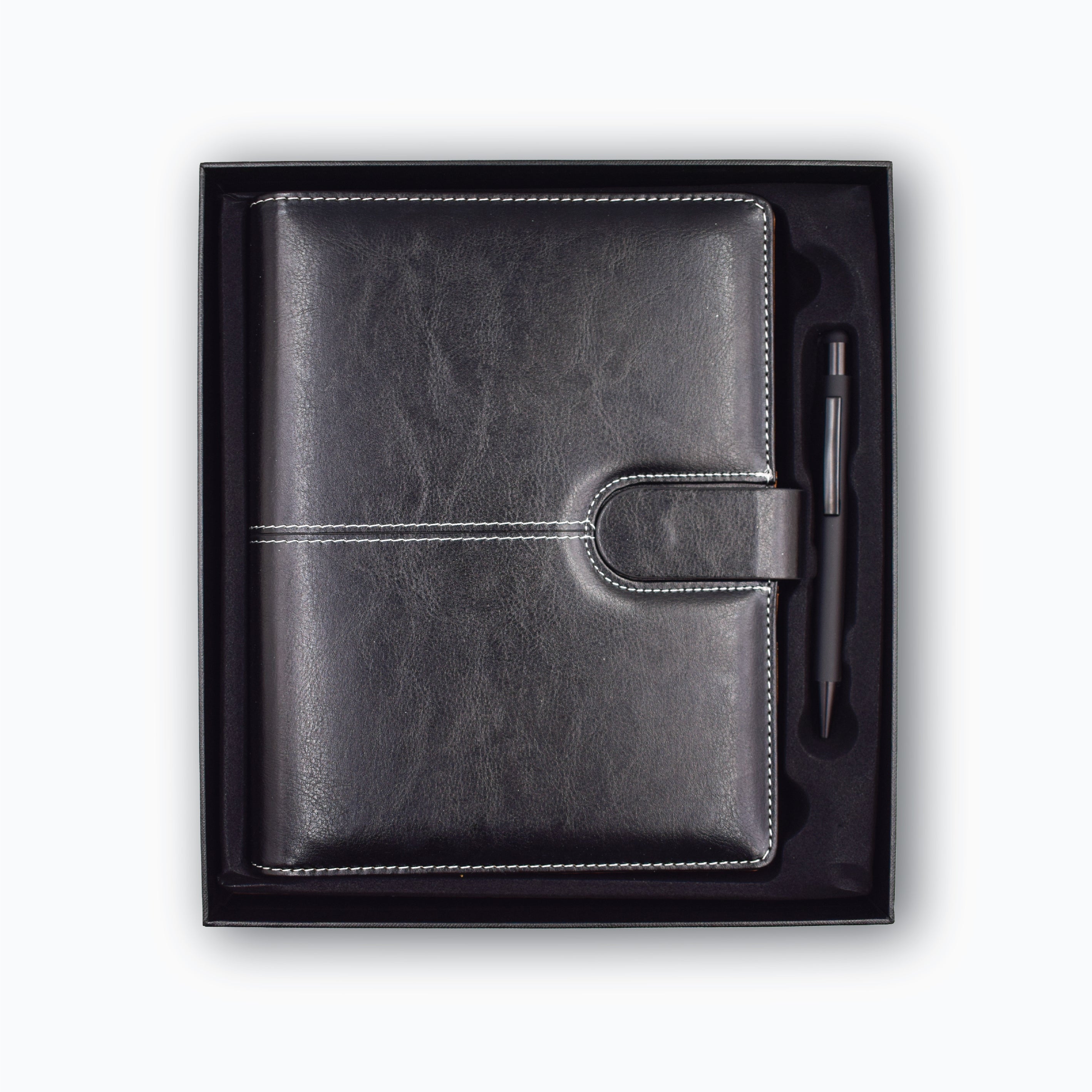 PROMOTIONAL GIFT SET – PU LEATHER A5 MAGNET NOTEBOOK WITH PREMIUM METAL PEN
