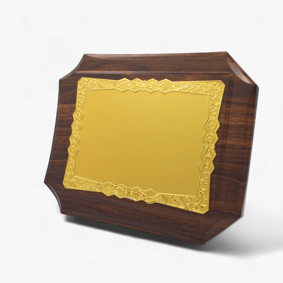GOLD ALUMINUM PLATE WOODEN CERTIFICATE PLAQUE AWARD (Y-4286 )