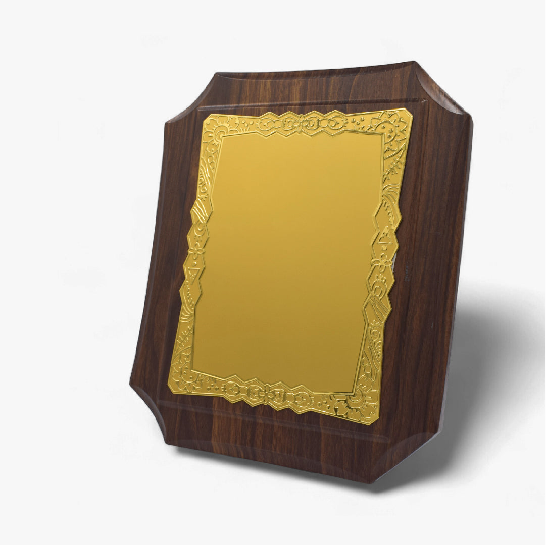 GOLD ALUMINUM PLATE WOODEN CERTIFICATE PLAQUE AWARD (Y-4286 )