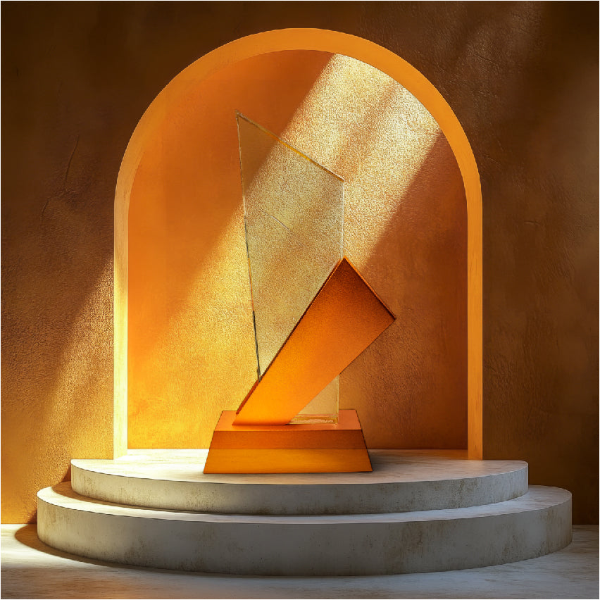 CLEAR CRYSTAL PEAK WITH A COLORFUL, SLANTED SIDE ACCENT AND A SOLID BASE AWARD ( F1-HK-168)