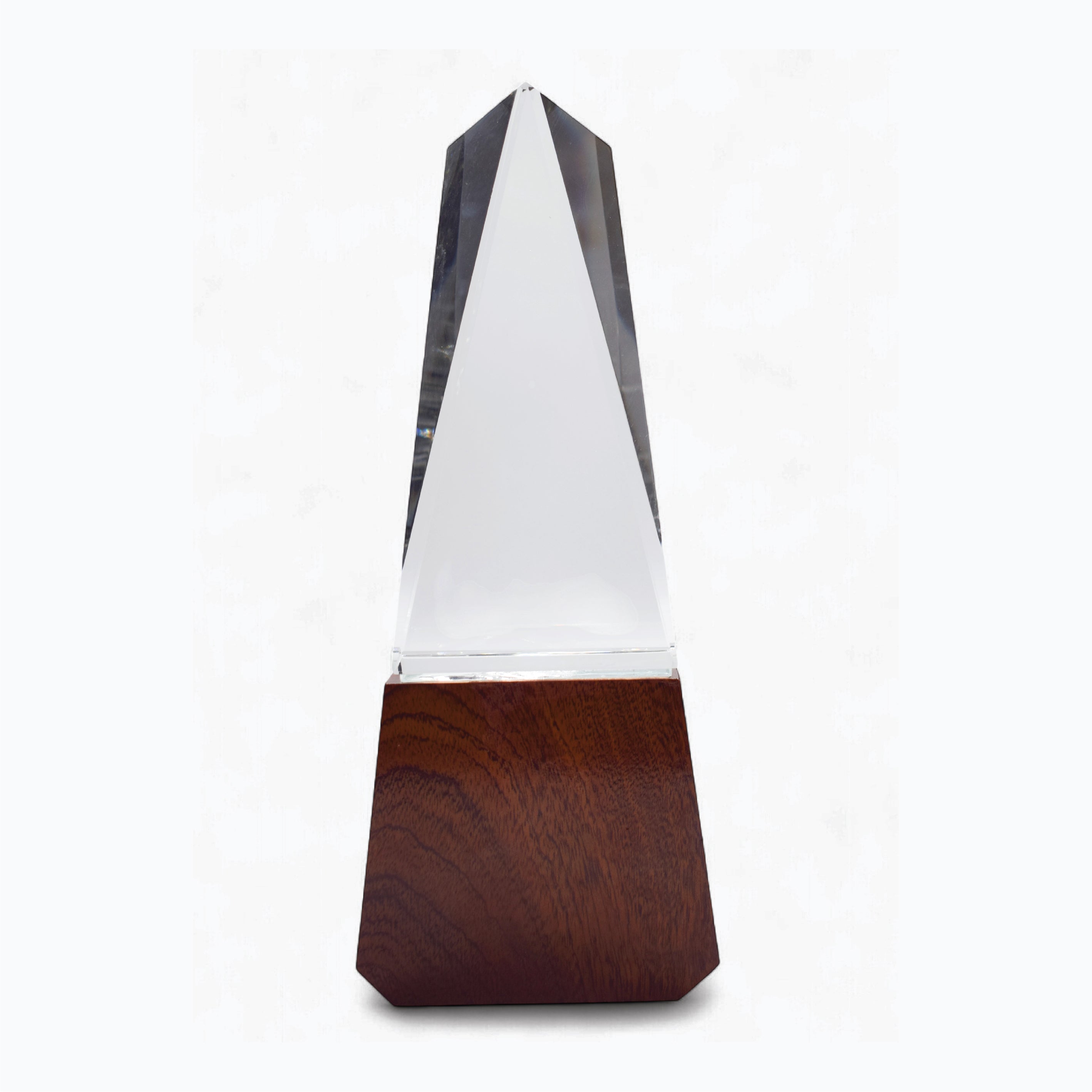 TOWER SHAPED CRYSTAL AWARD WITH WOODEN BASE