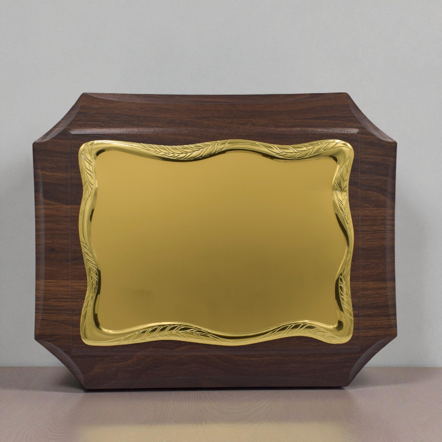 GOLD ALUMINUM PLATE WOODEN CERTIFICATE PLAQUE AWARD (Y-4284 )