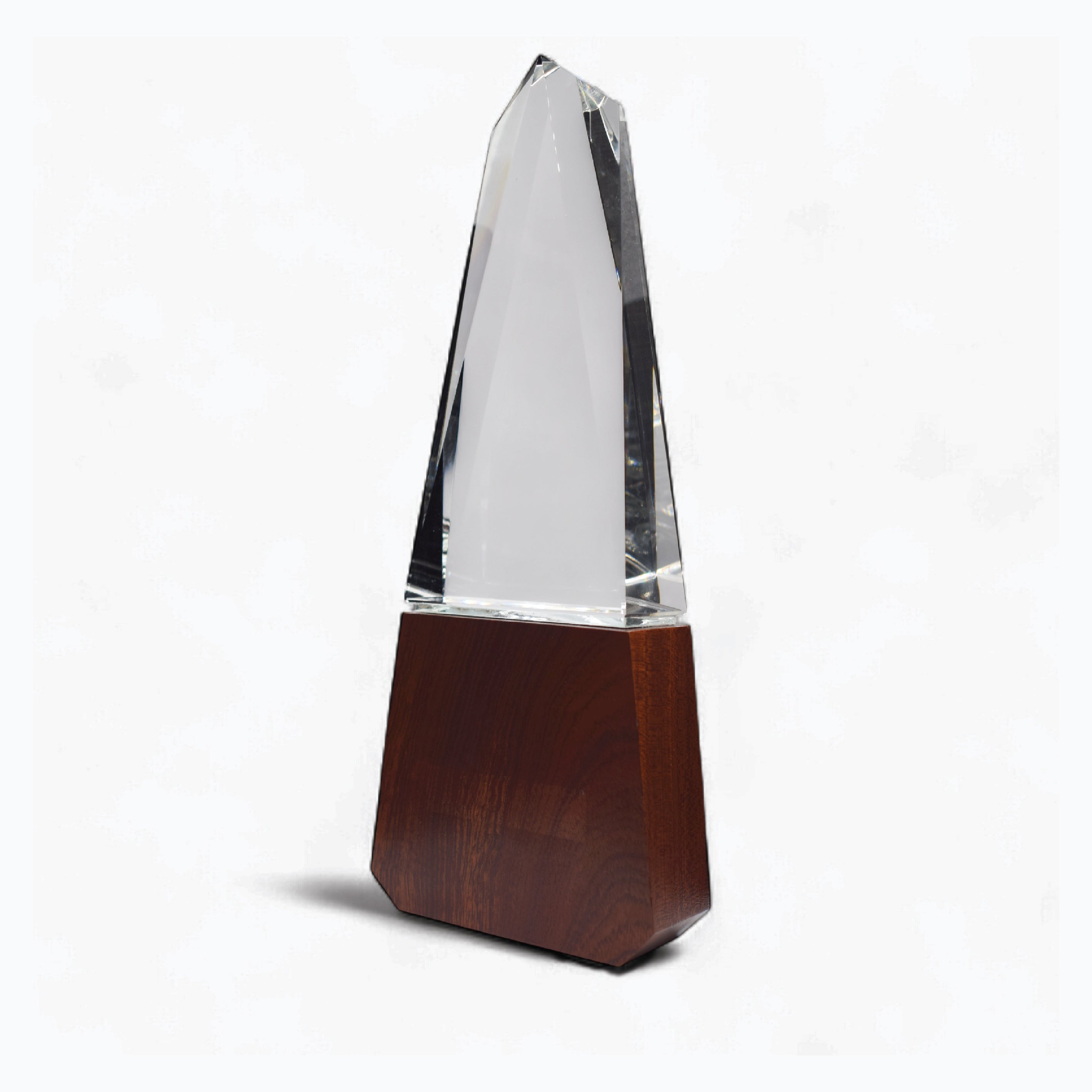 TOWER SHAPED CRYSTAL AWARD WITH WOODEN BASE