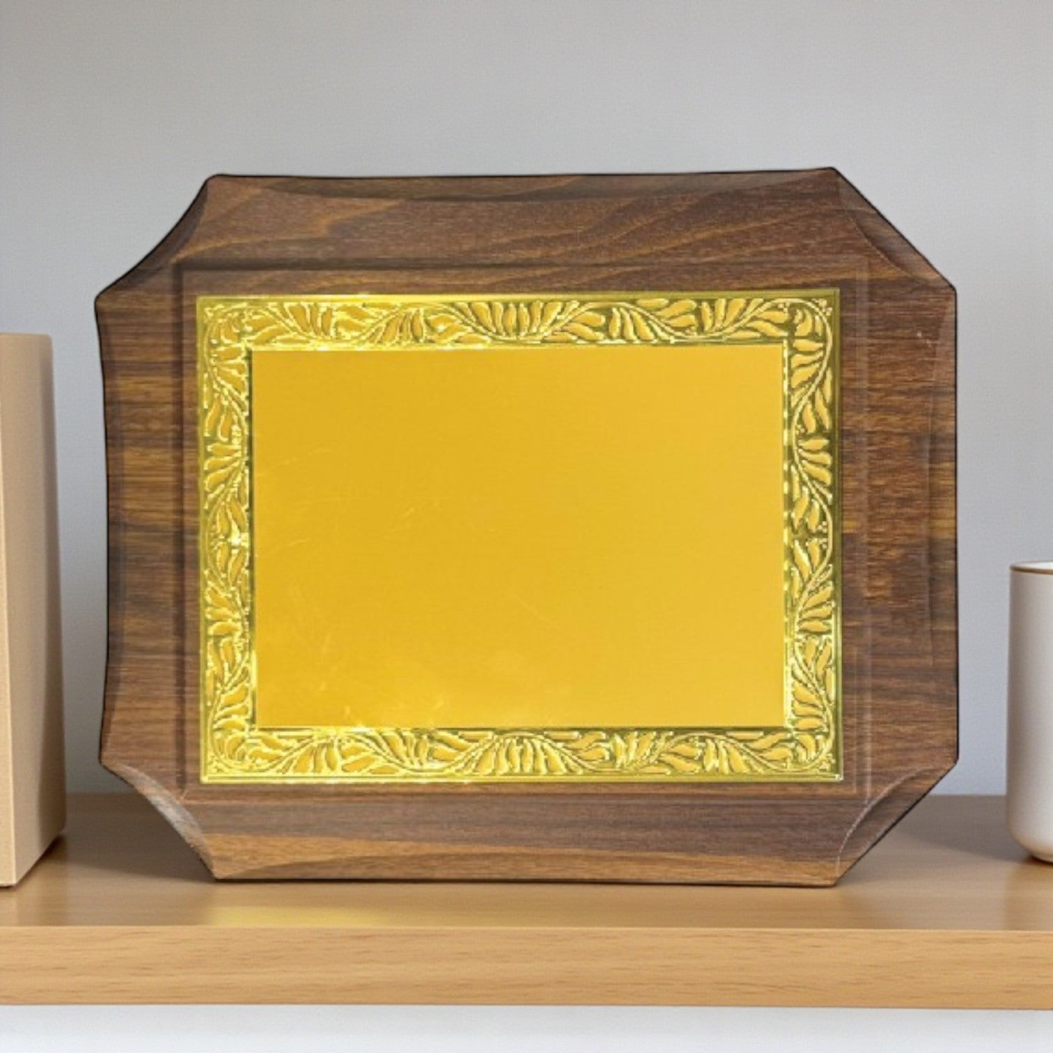 GOLD ALUMINUM PLATE WOODEN CERTIFICATE PLAQUE AWARD (Y-4266 )