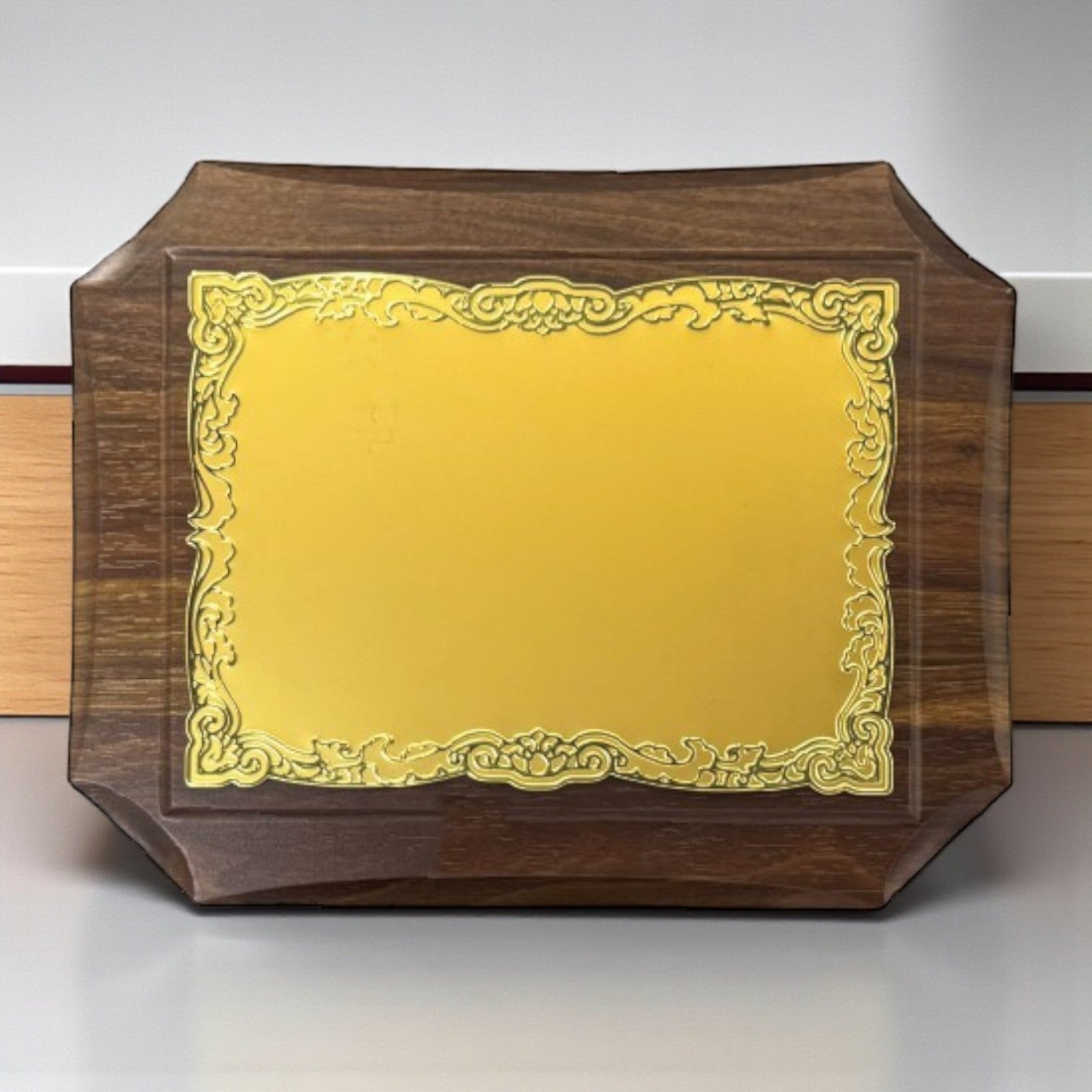 GOLD ALUMINUM PLATE WOODEN CERTIFICATE PLAQUE AWARD (Y-4334 )