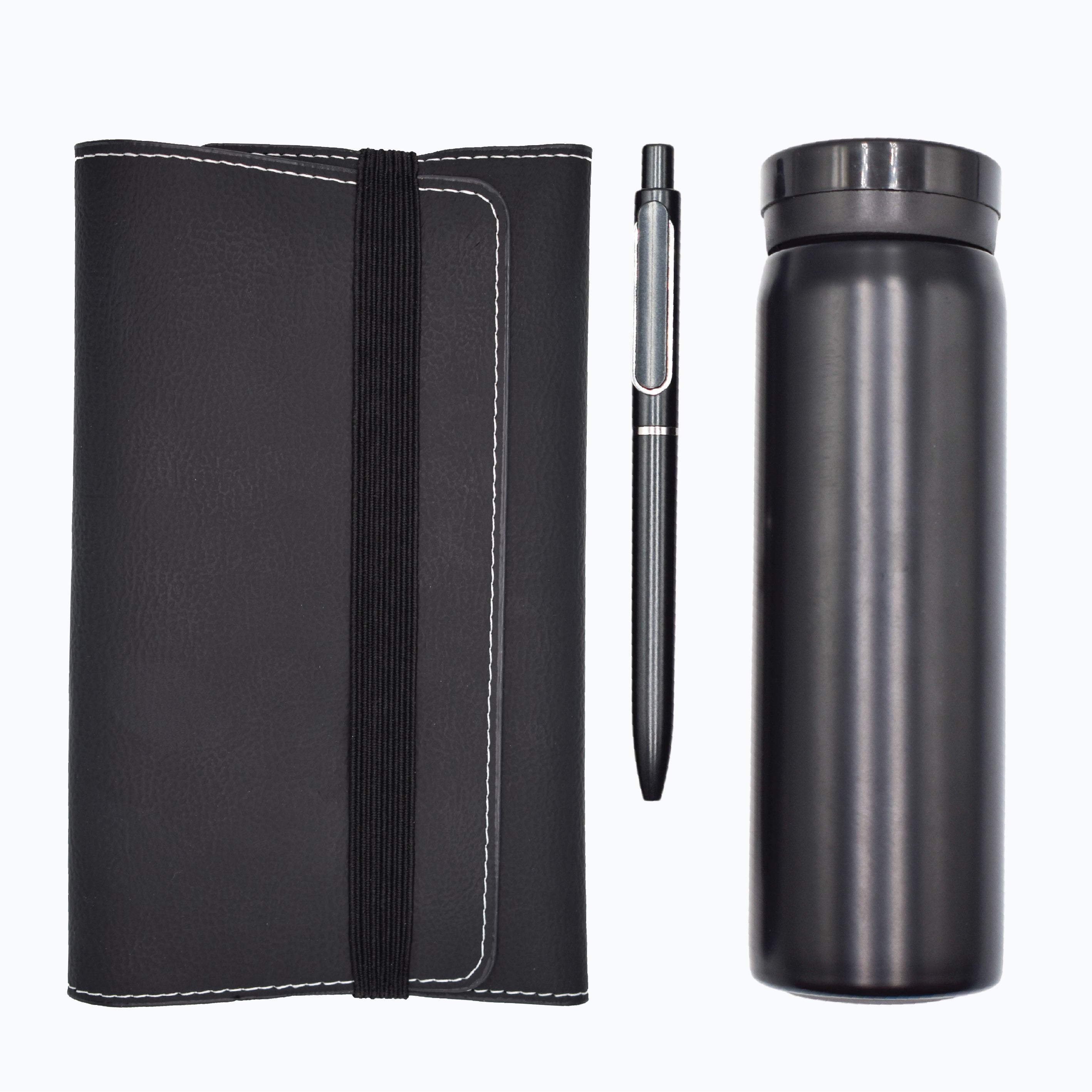 GIFT SETS NOTEBOOK  METAL PEN WITH 500ML BLACK VACUUM BOTTLE