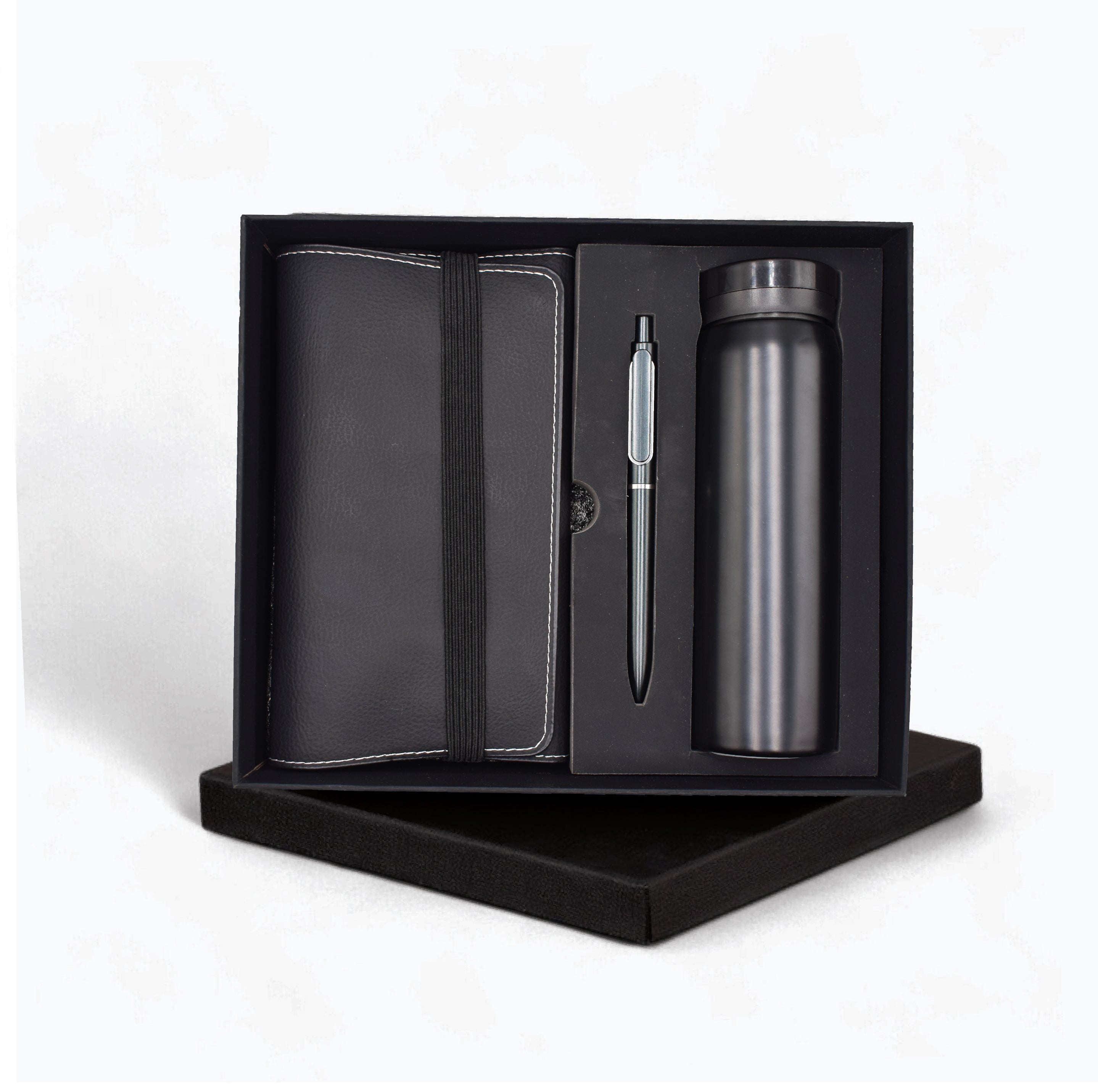 GIFT SETS NOTEBOOK  METAL PEN WITH 500ML BLACK VACUUM BOTTLE