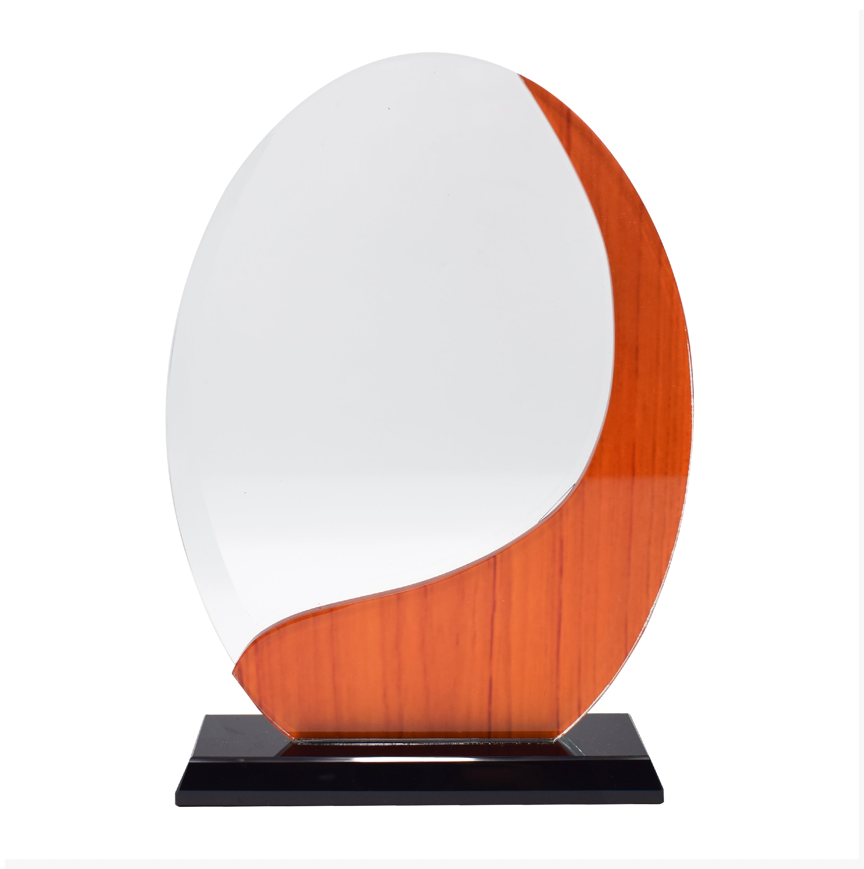 WOODEN TEXTURE OVAL SHAPED  CRYSTAL AWARD TROPHY-CA205