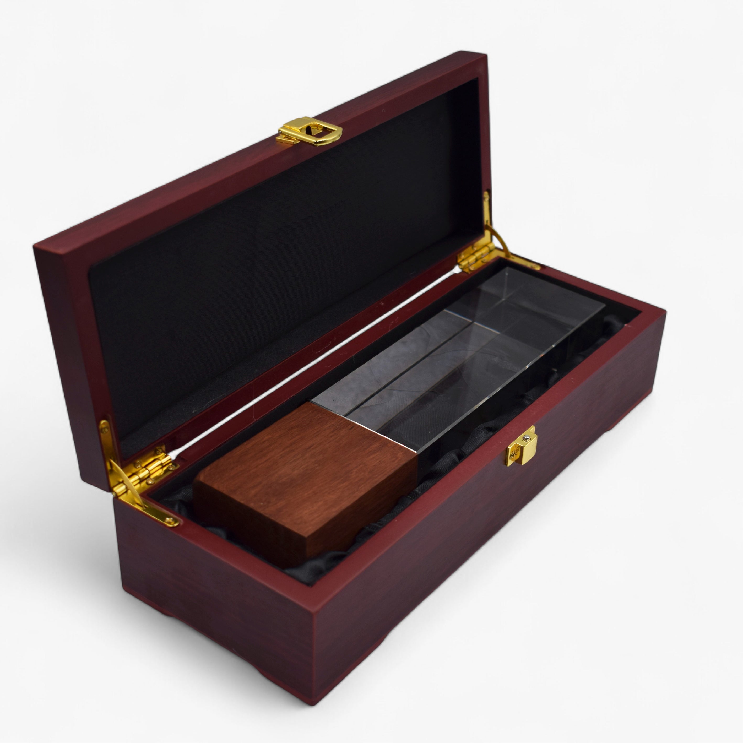CUBOID SHAPED CRYSTAL AWARD WITH ELEGANT WOODEN BASE & EXECUTIVE WOODEN BOX PACKING
