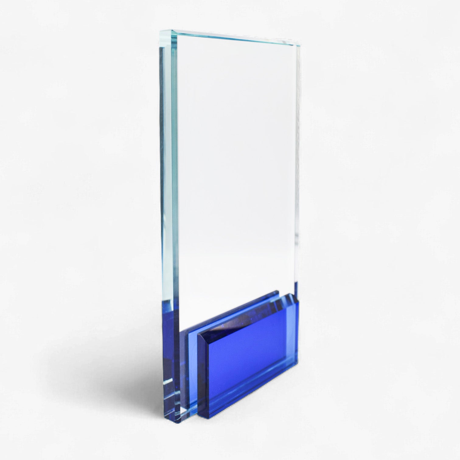 RECTANGULAR CRYSTAL GLASS AWARD WITH BLUE BASE ( A6549 )
