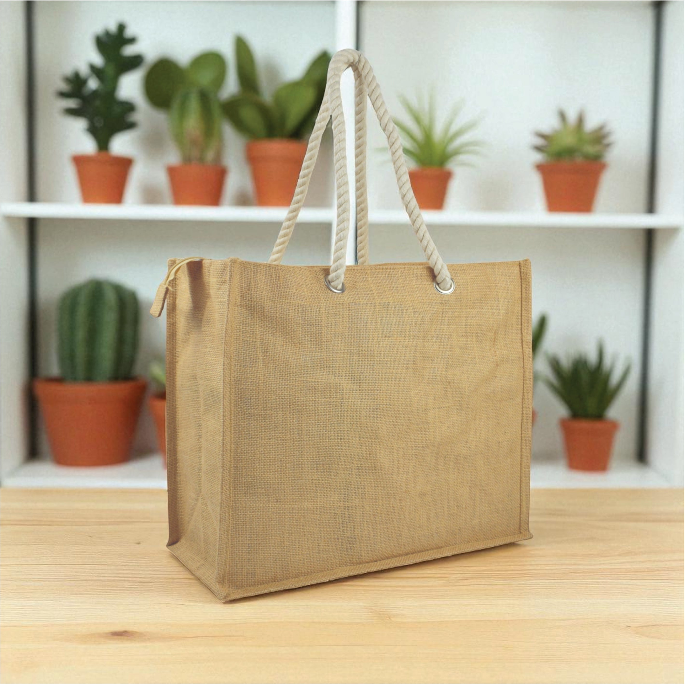 Jute bag cotton rope handle with zipper