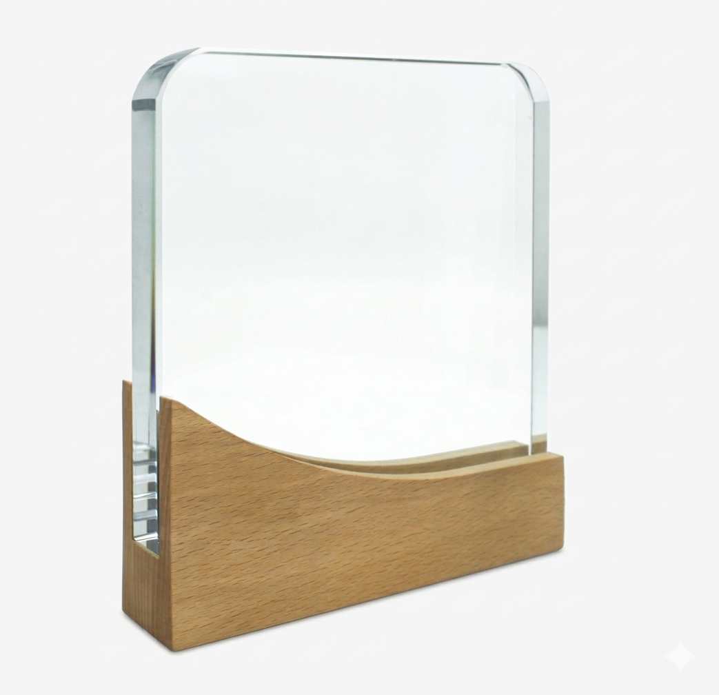 SQUARE CRYSTAL AWARDS WITH WOODEN BASE ( LCM013 )