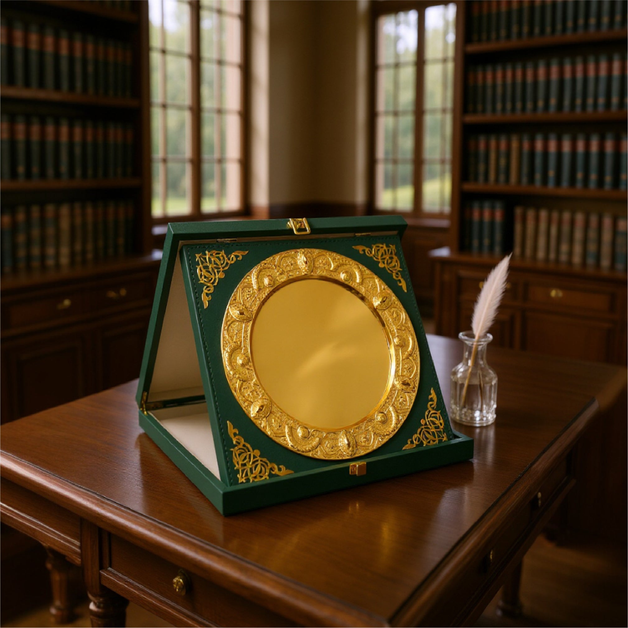 LUXURY GOLD-PLATE WITH PU LEATHER EXECUTIVE BOX – FOLDABLE DISPLAY DESIGN -H4