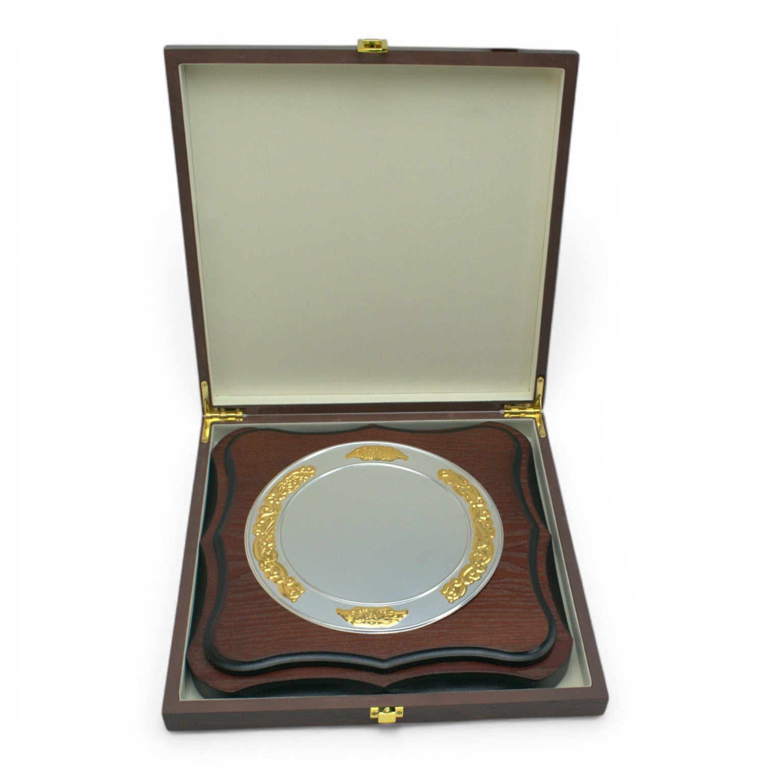 WOODEN TROPHY WITH ROUND PLATE WITH WOODEN BOX H-7