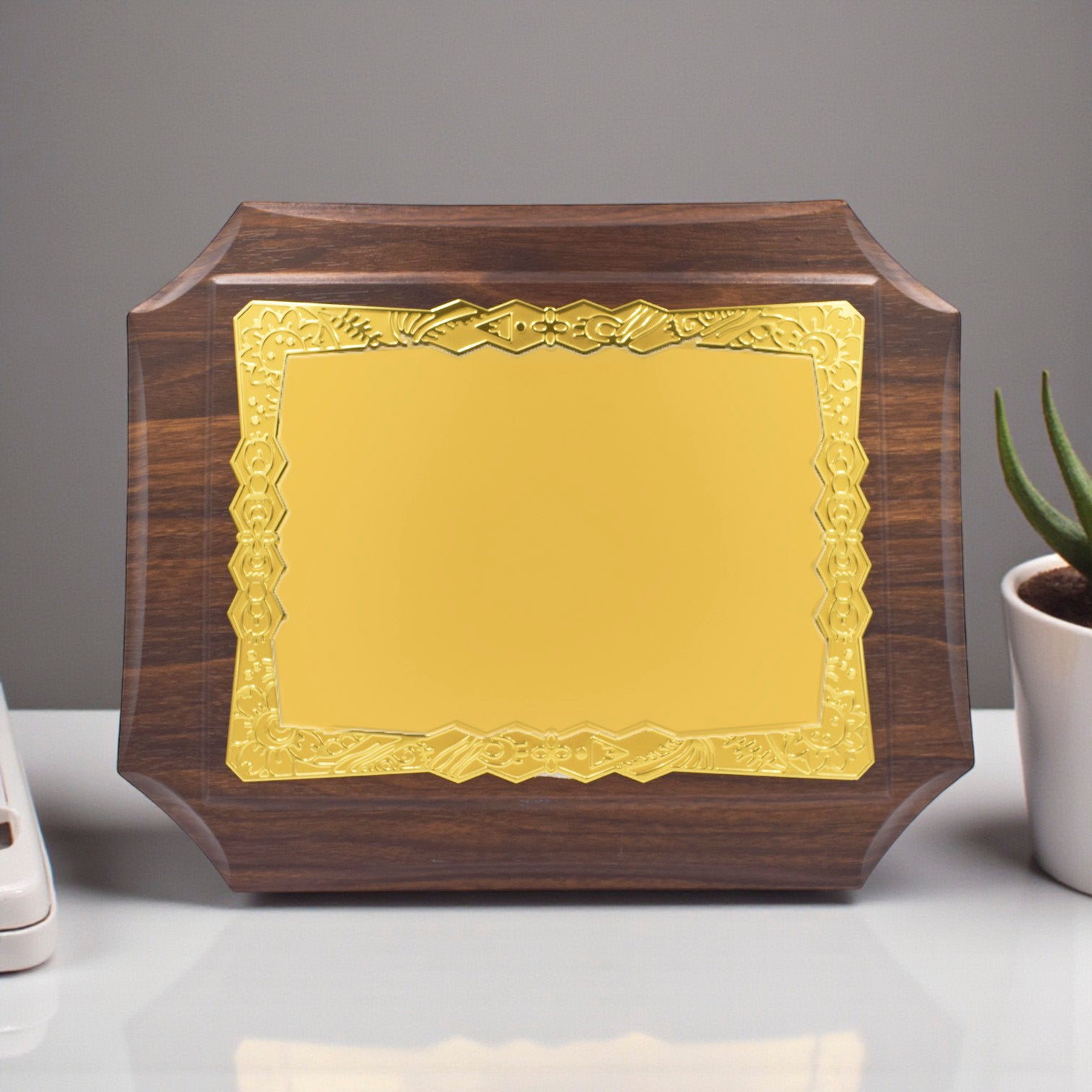 GOLD ALUMINUM PLATE WOODEN CERTIFICATE PLAQUE AWARD (Y-4286 )