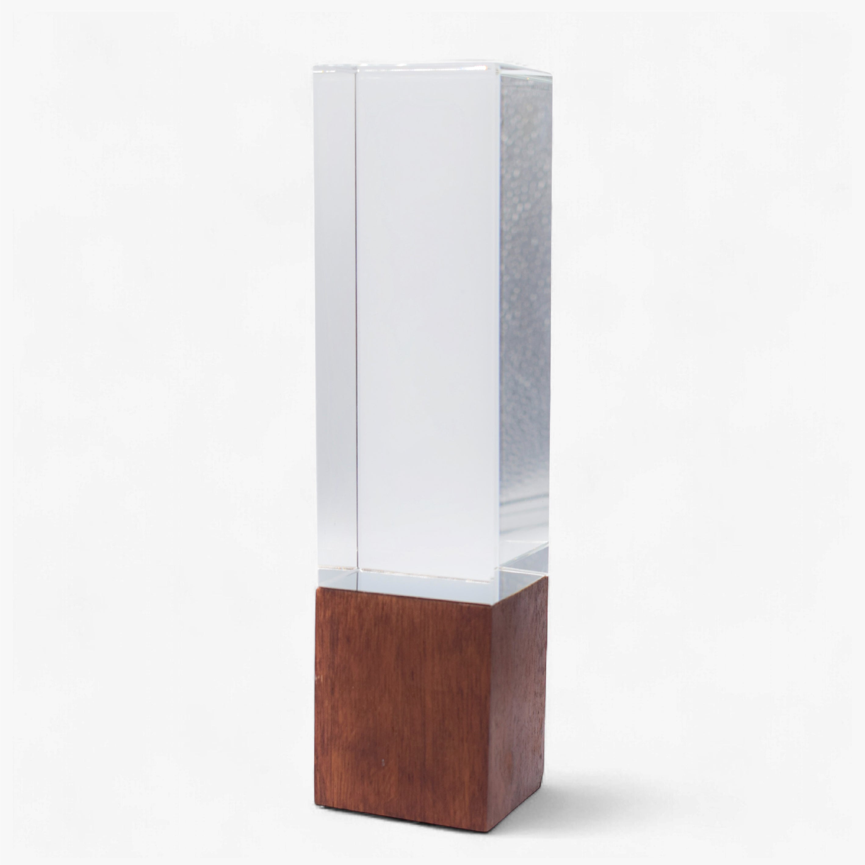 CUBOID SHAPED CRYSTAL AWARD WITH ELEGANT WOODEN BASE & EXECUTIVE WOODEN BOX PACKING