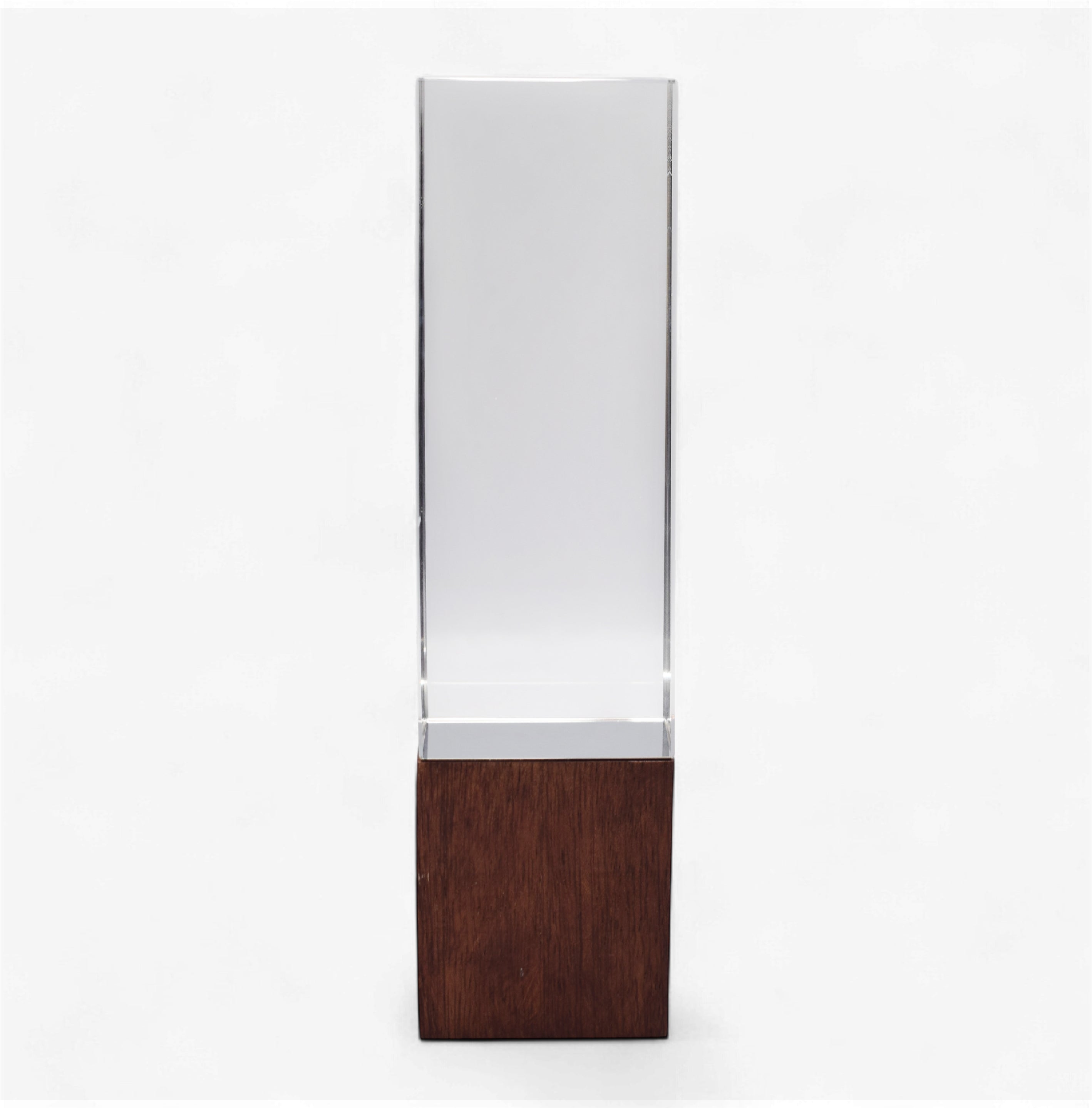 CUBOID SHAPED CRYSTAL AWARD WITH ELEGANT WOODEN BASE & EXECUTIVE WOODEN BOX PACKING