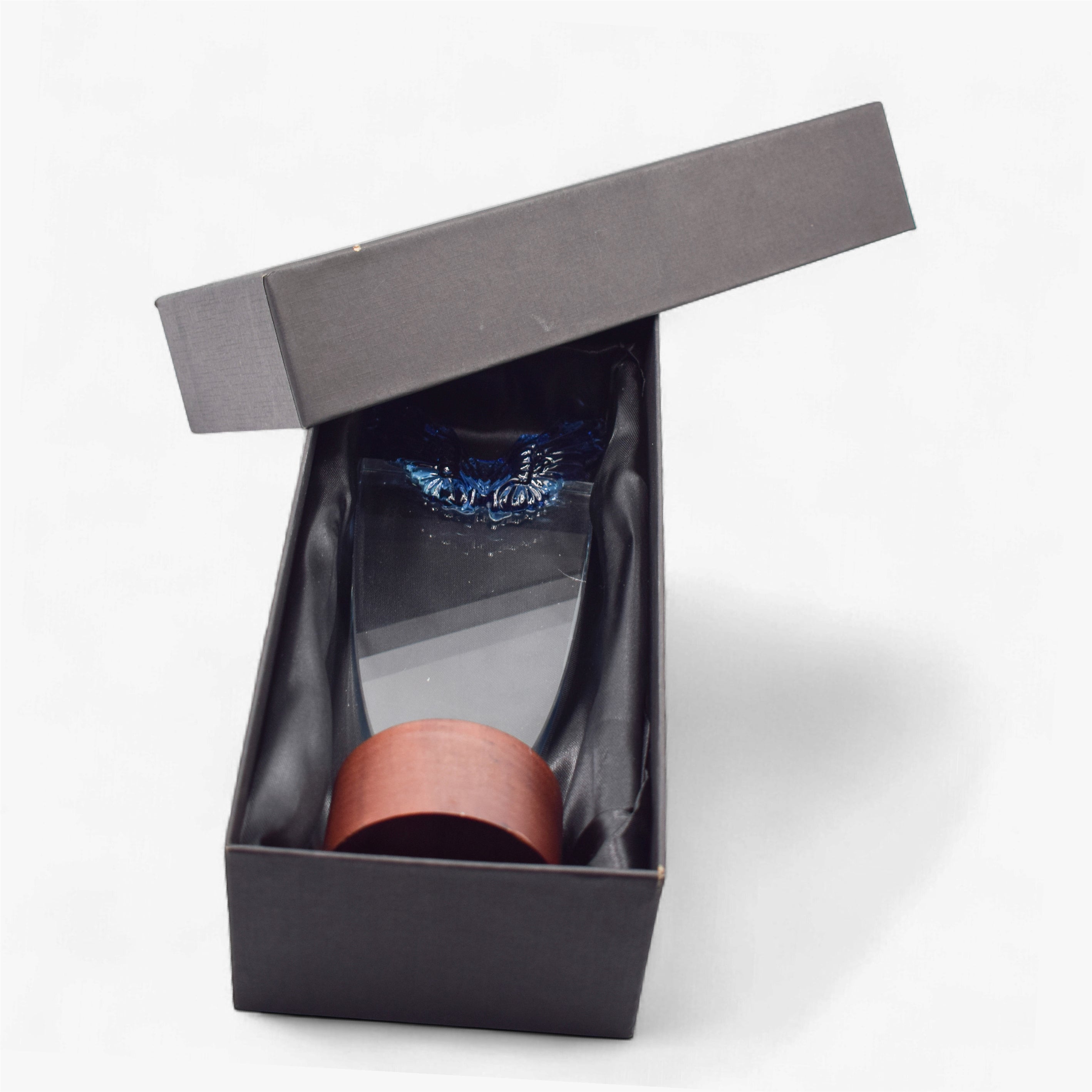CRYSTAL GLASS TROPHY WITH BLUE WINGS & WOOD BASE-LS24012
