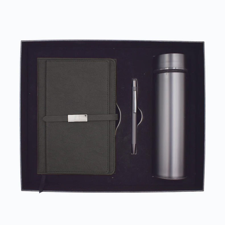 PROMOTIONAL GIFT SET – A5 MAGNETIC NOTEBOOK, PREMIUM METAL PEN & 500-ML TEMPERATURE BOTTLE