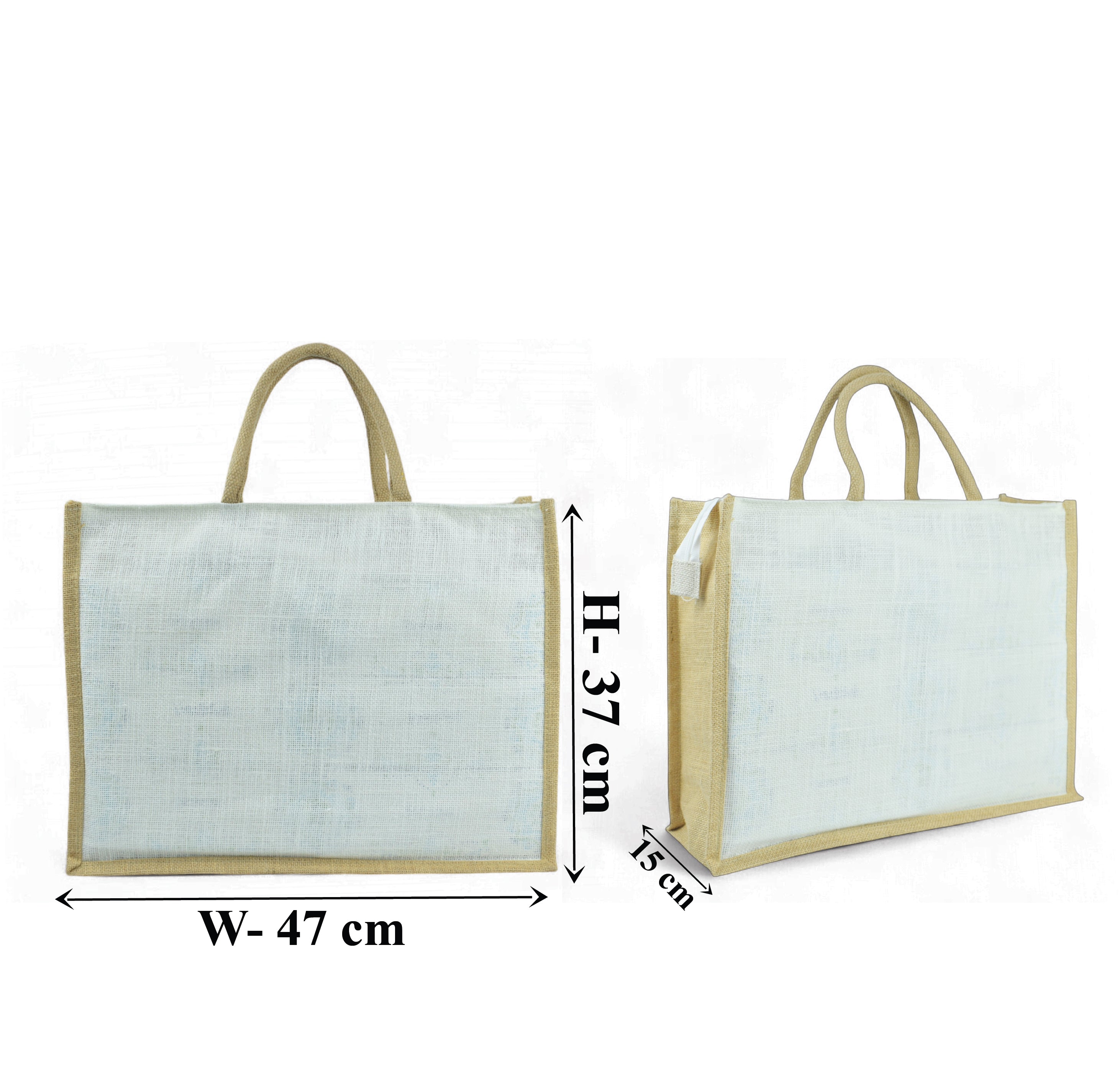 White Jute Bag with Brown Border and Zipper
