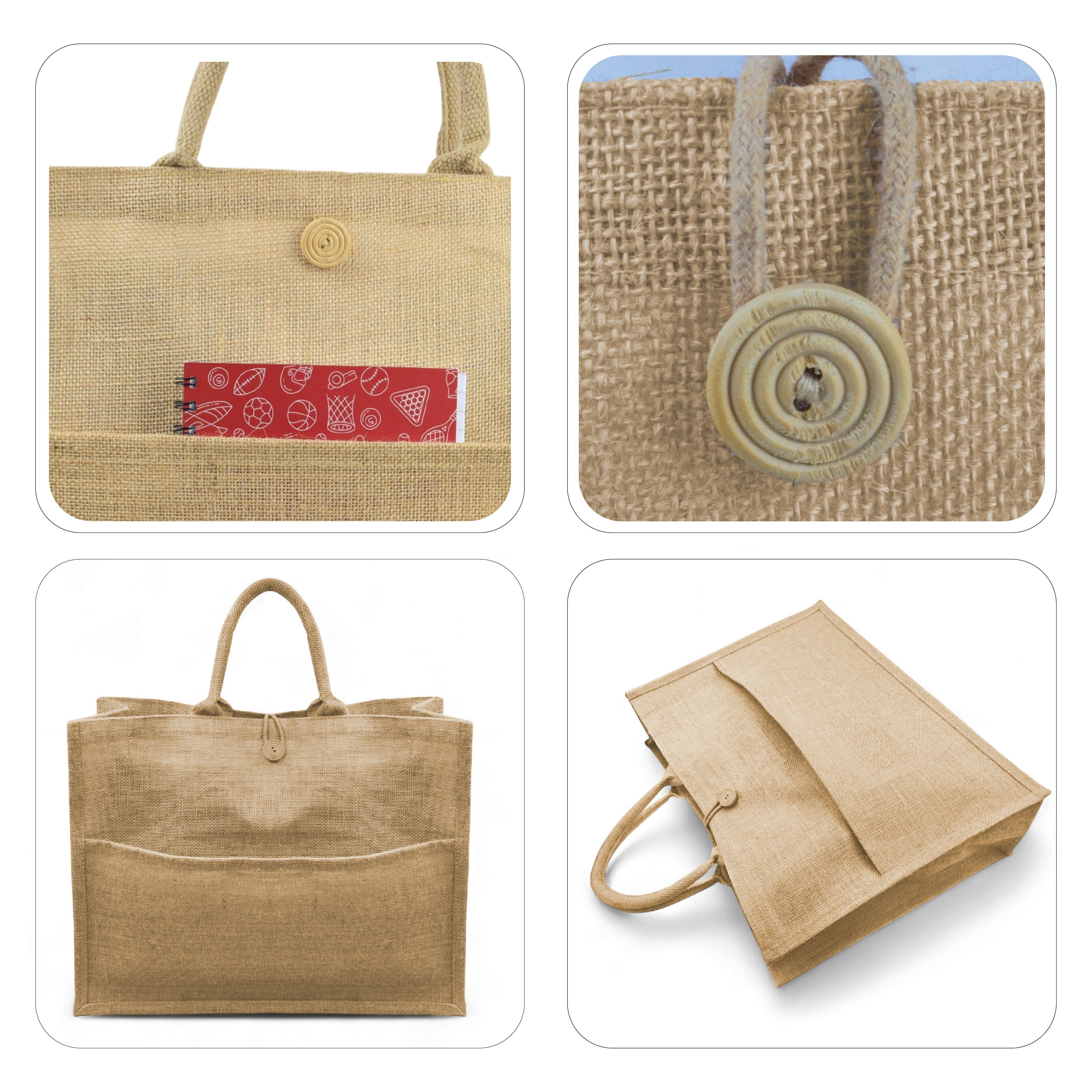 Jute Bag with Button and Front Pocket