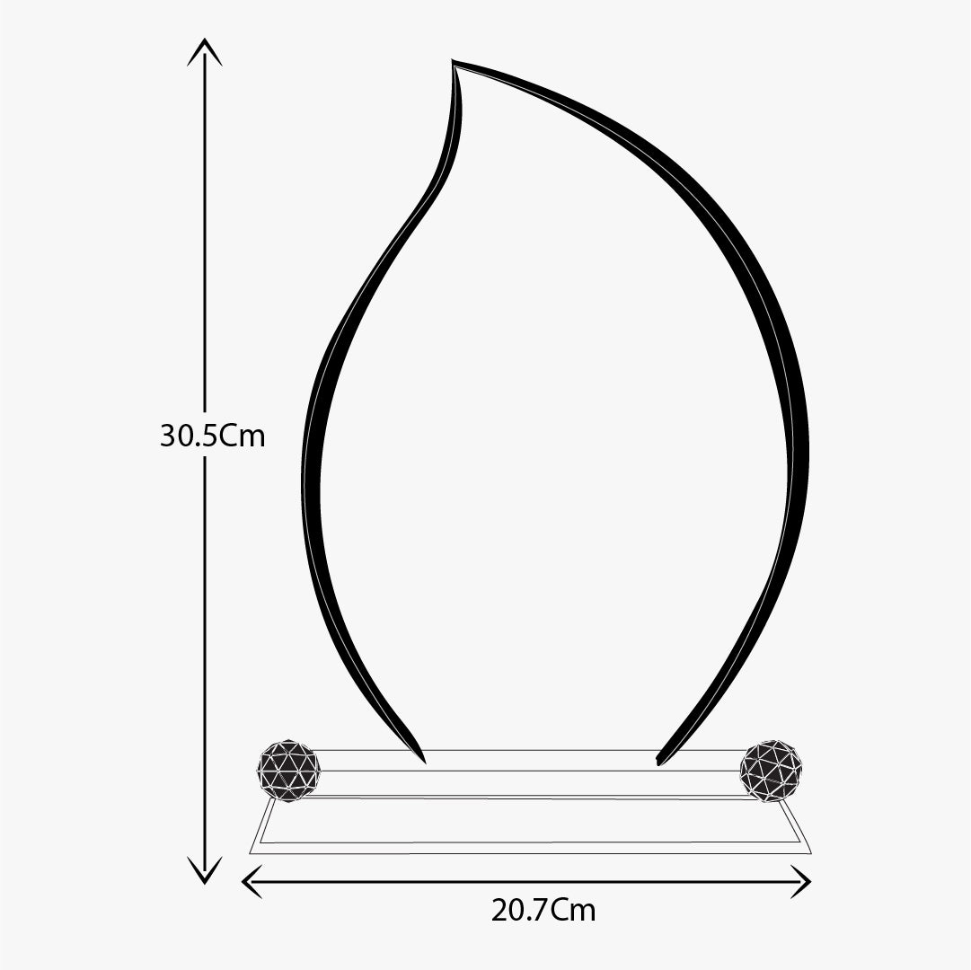 BLUE-BASE FLAME-SHAPED CRYSTAL TROPHY WITH DIAMOND TEXTURE SIDE BALLS (F11-BJ )
