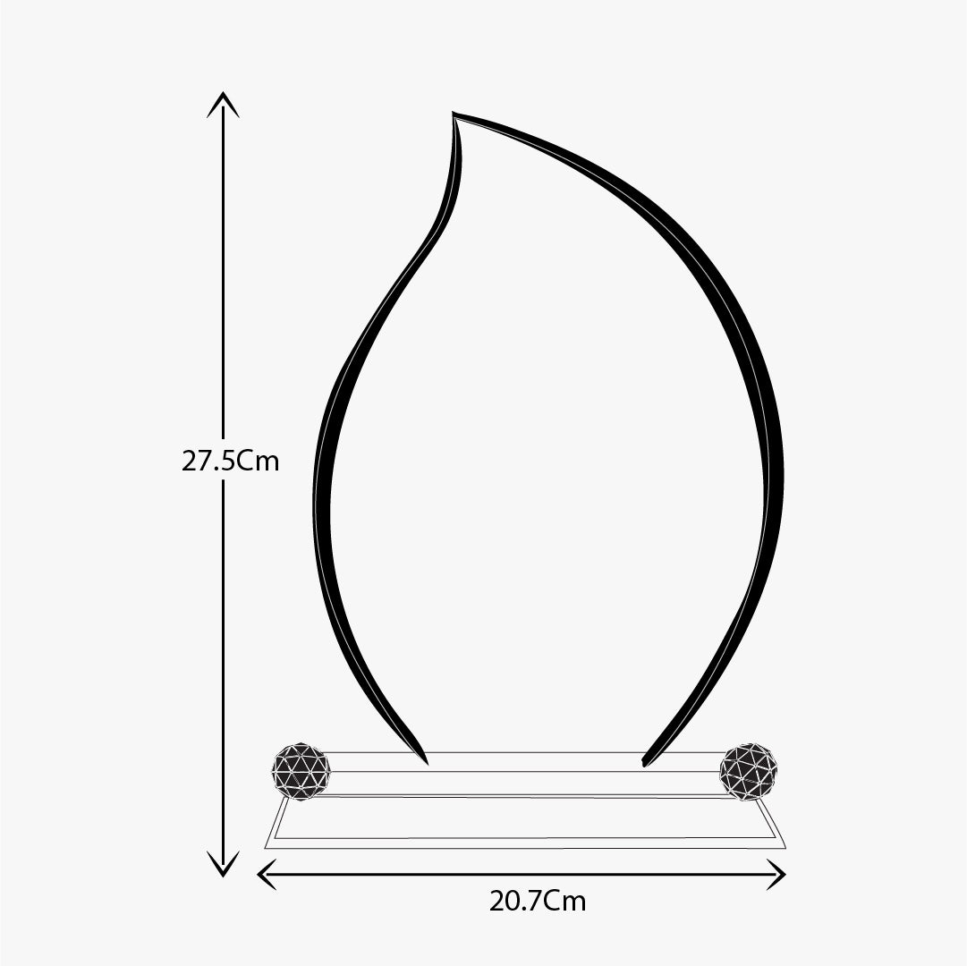 BLUE-BASE FLAME-SHAPED CRYSTAL TROPHY WITH DIAMOND TEXTURE SIDE BALLS (F11-BJ )