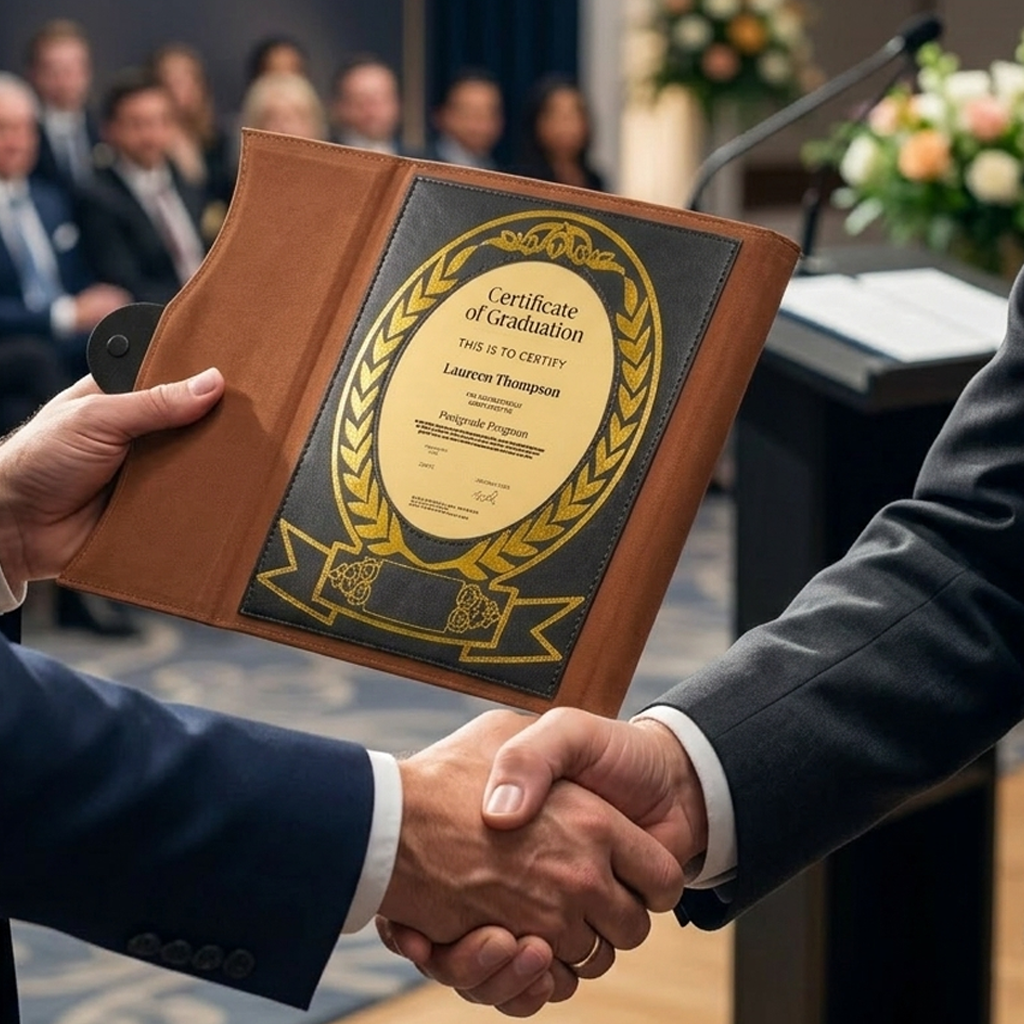 A4 BLACK CERTIFICATE FOLDER WITH GOLD PLATE – CUSTOM PRINTABLE AWARD  ( H-8 A&B )