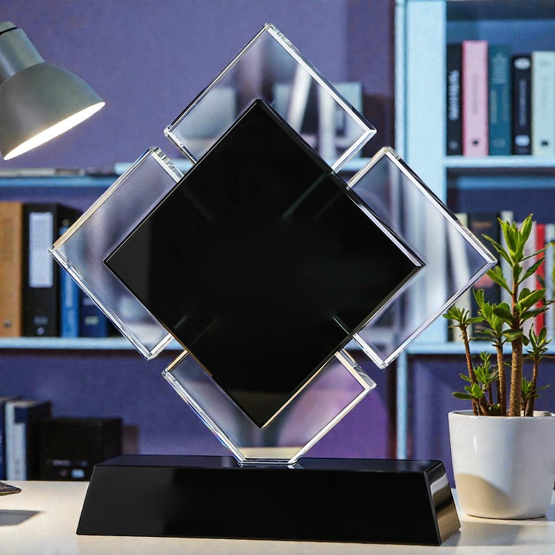 UNIQUE, MULTI-LAYERED SQUARE PATTERN IN CLEAR CRYSTAL TROPHY HK-B