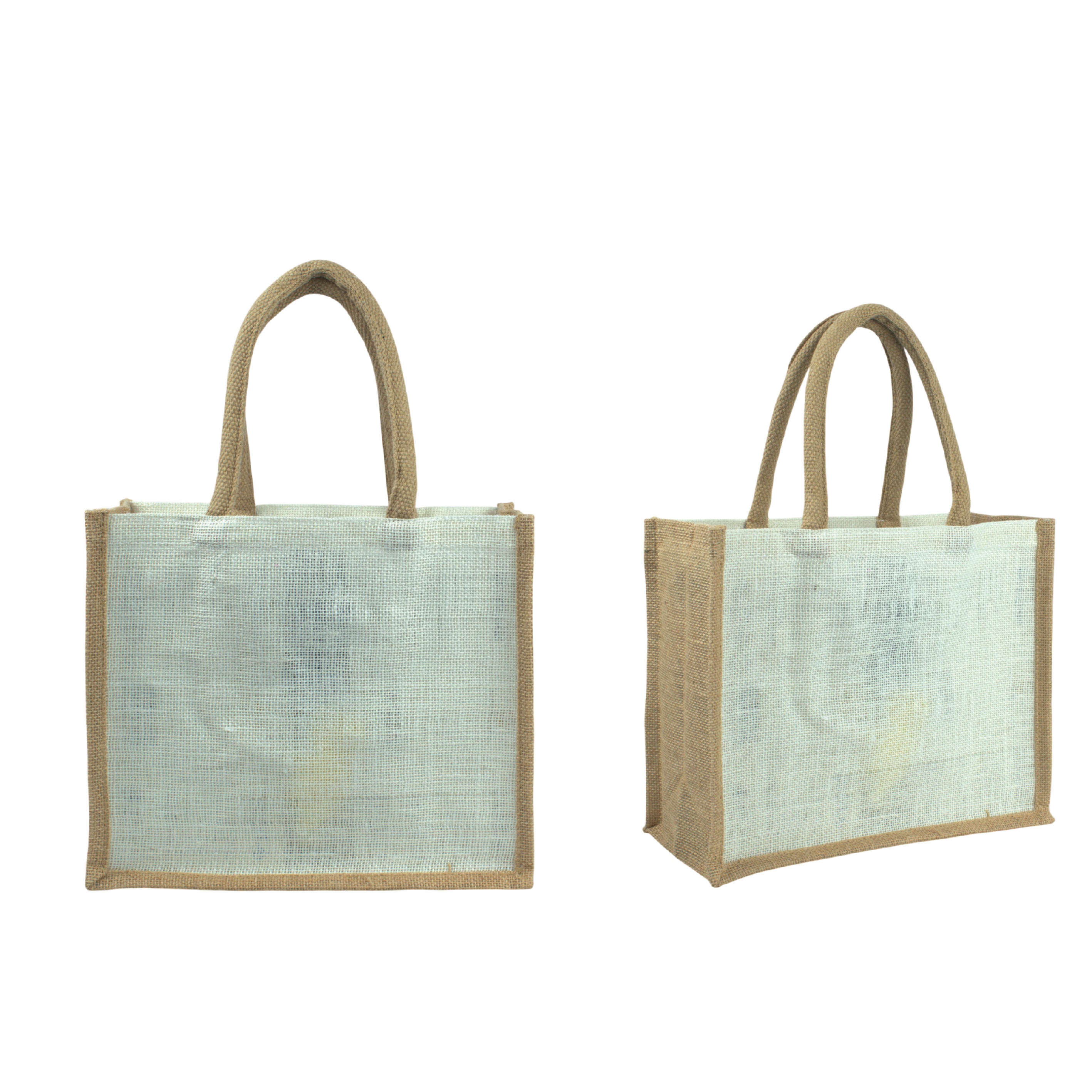 White Jute Hand Bag with Brown Border