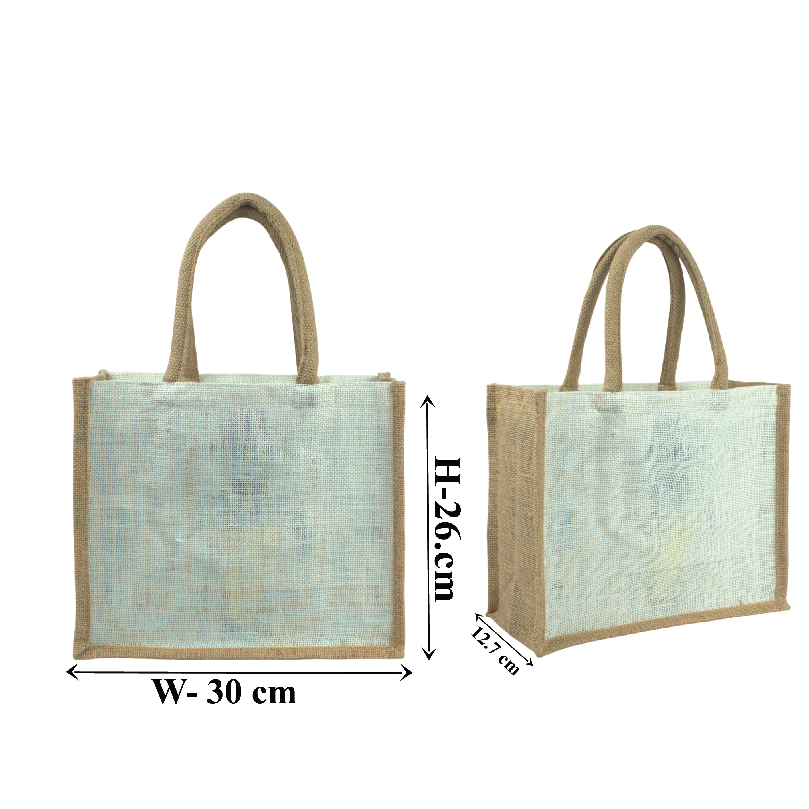 White Jute Hand Bag with Brown Border