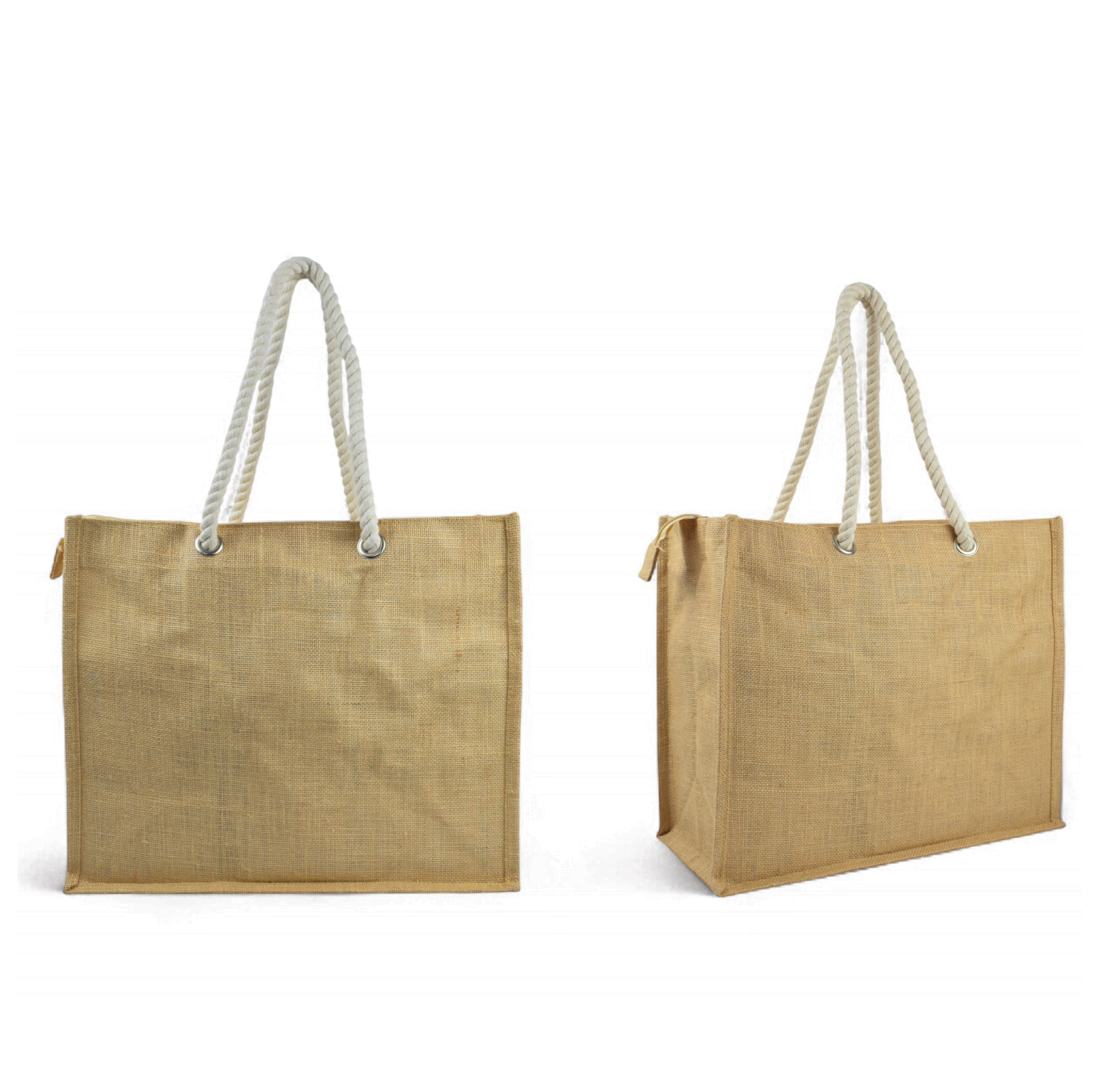 Jute bag cotton rope handle with zipper
