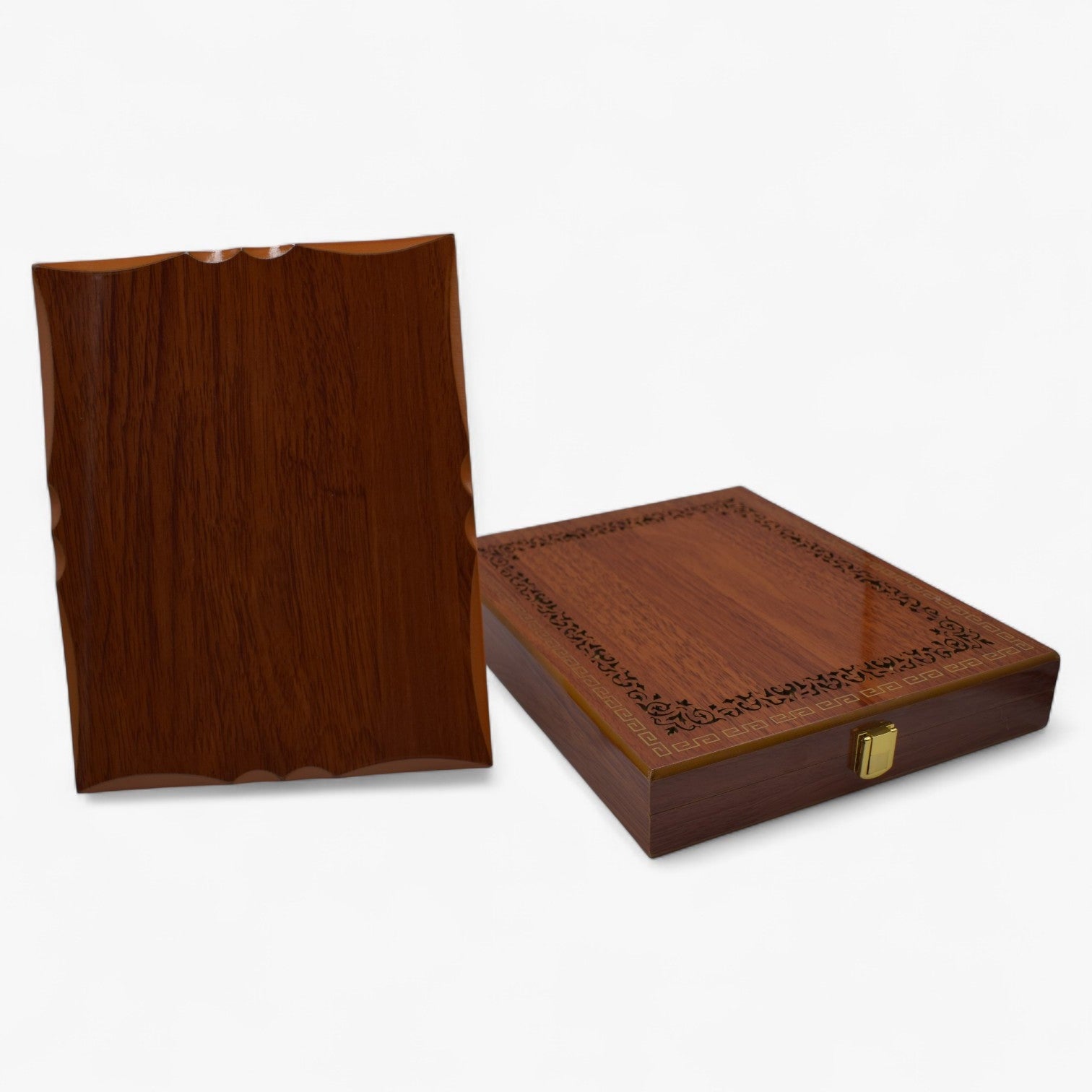 PREMIUM HIGH GLOSS LAQUERD WOODEN TROPHY WITH CUTE CUT OUT DESIGN ON TOP COVER HIGHLY PRESENTUBLE & CAN BE UV PRINTED ON TROPHY ( H-3 )