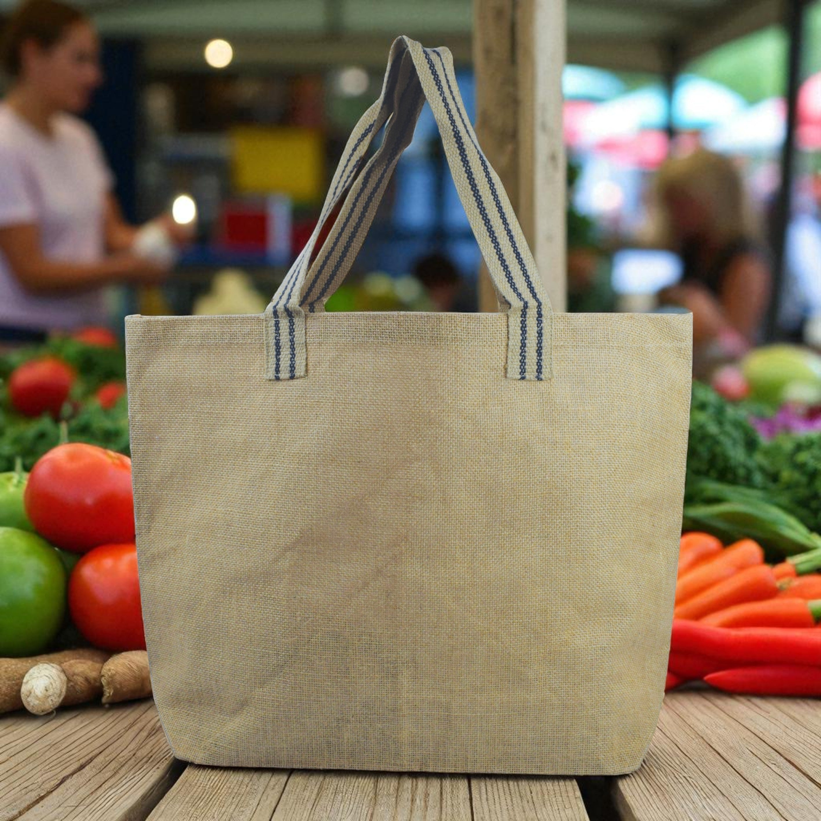 Jute Bag with Striped Handle