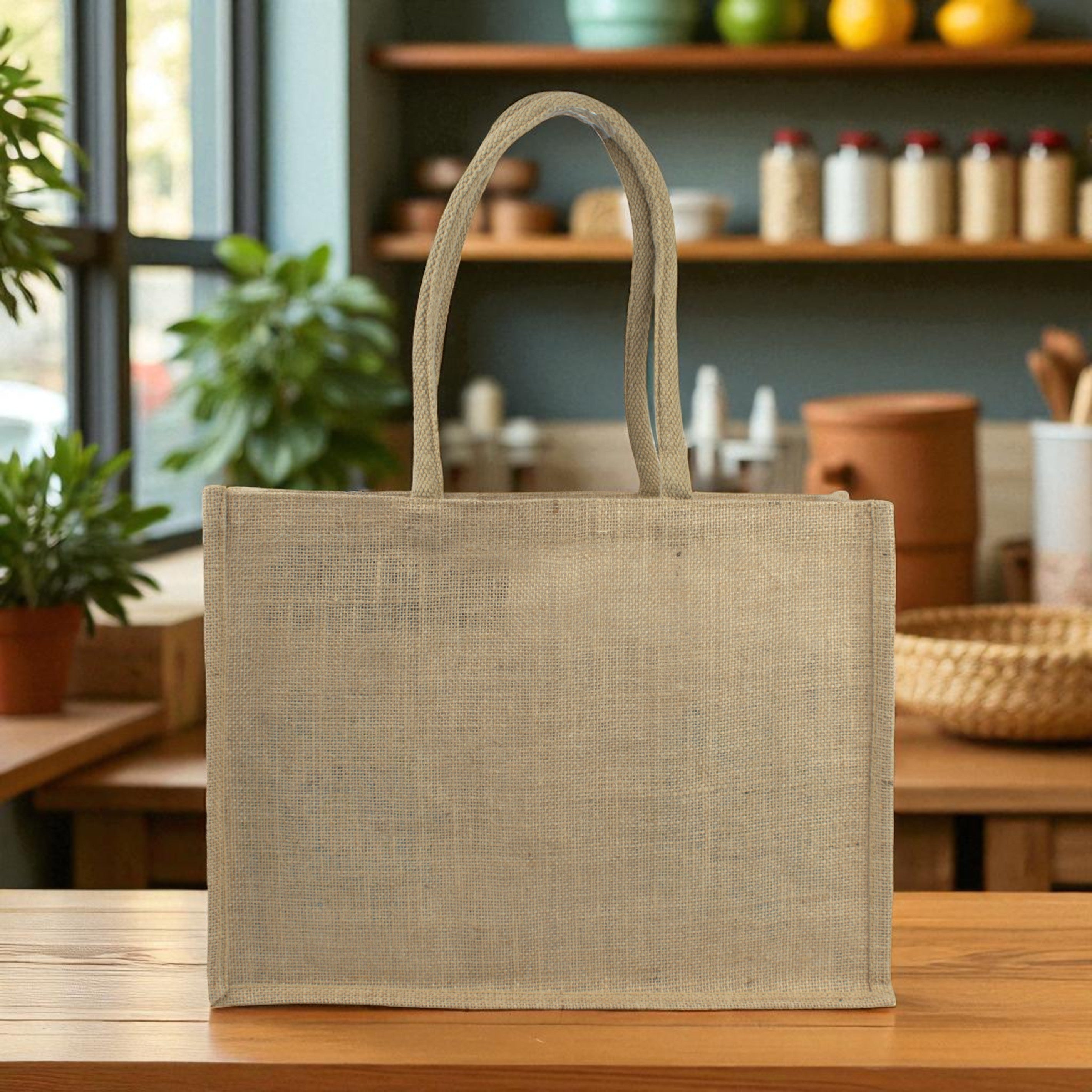 LONG COTTON WEBBING HANDLE JUTE BAG