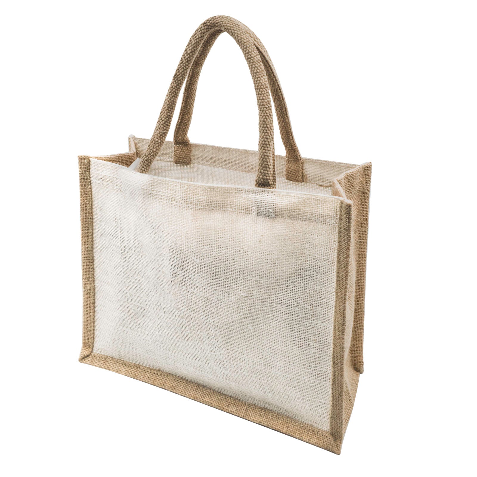 White Jute Hand Bag with Brown Border